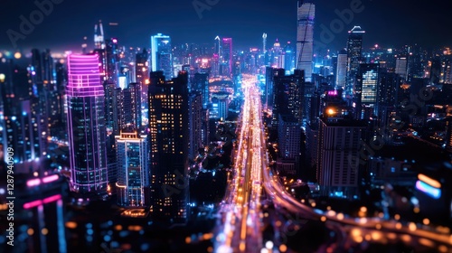 Wallpaper Mural Vibrant Cityscape at Night with Neon Lights and Busy Roads Torontodigital.ca