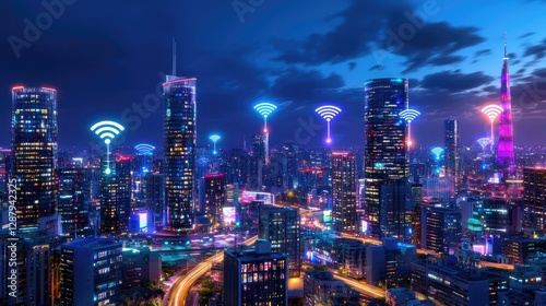 Wallpaper Mural Night Cityscape with Wireless Connectivity and Urban Vibes Torontodigital.ca