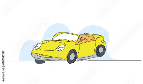 Vector illustration of a yellow convertible car. Modern flat in continuous line style.