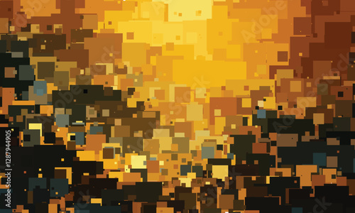 Golden Abstract Pixelated Background with Warm Tones and Geometric Patterns