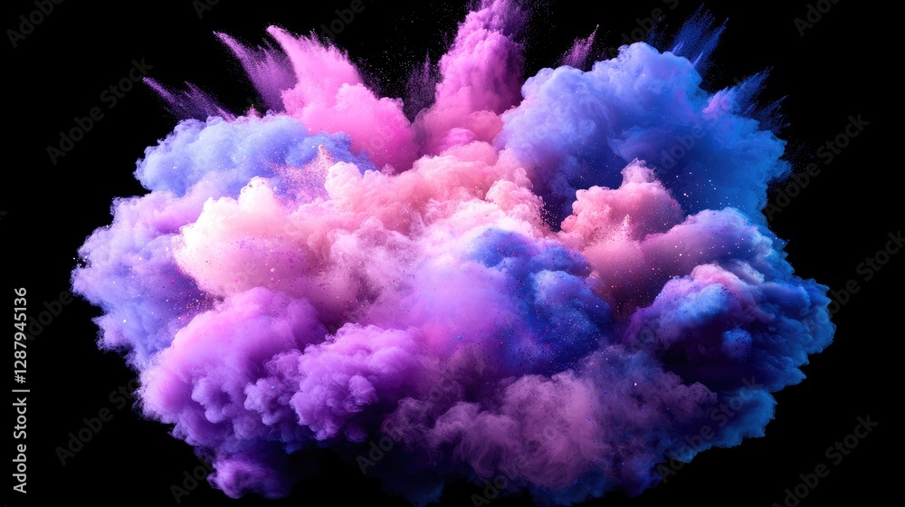 Fototapeta premium Colorful Smoke Cloud Burst on Black Background with Vibrant Hues