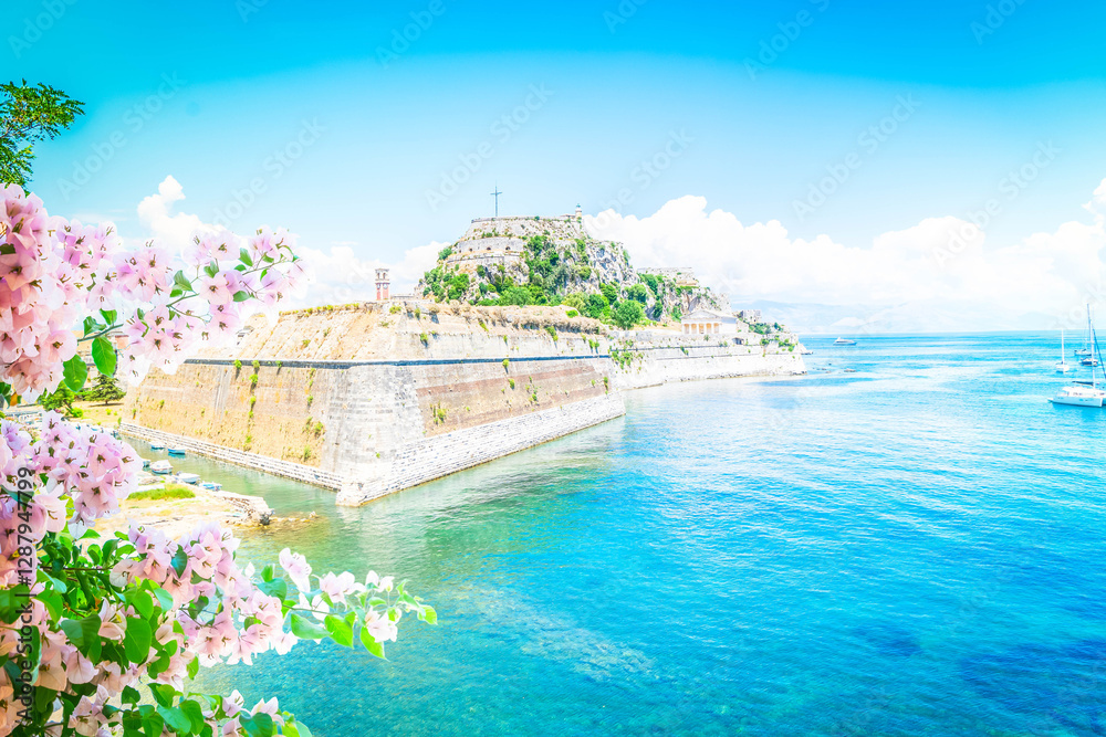 Old fortress with flowers in Corfu town Kerkyra, Greece Old fortress with flowers in Corfu town Kerkyra, Greece