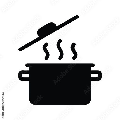 Pot icon. Illustration of soup pot, stew pot. With symbol of hot steam coming out.