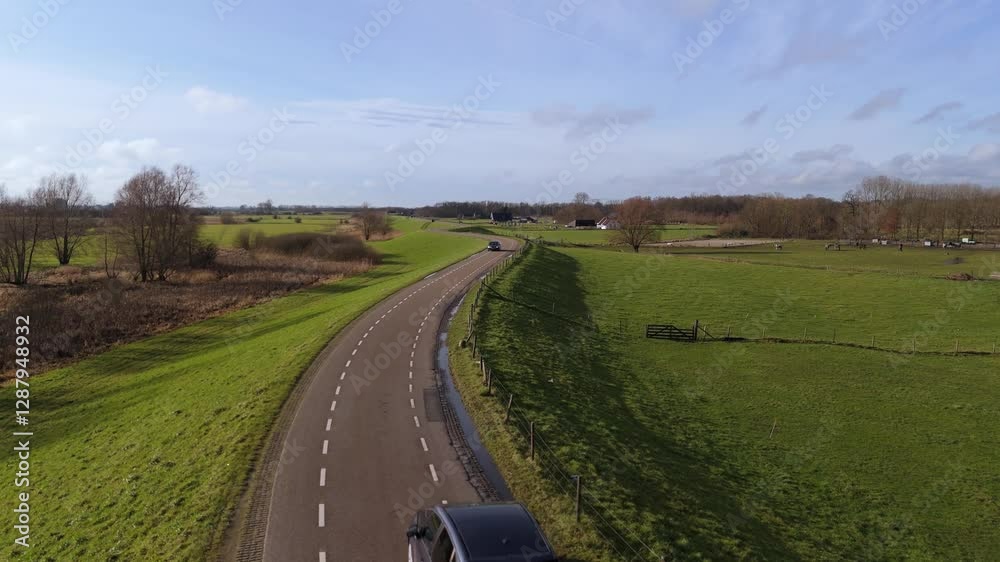 Aerial View of the Dike Leading to Amerongen with Church, Castle, and Windmill Aerial View of the Dike Leading to Amerongen with Church, Castle, and Windmill
