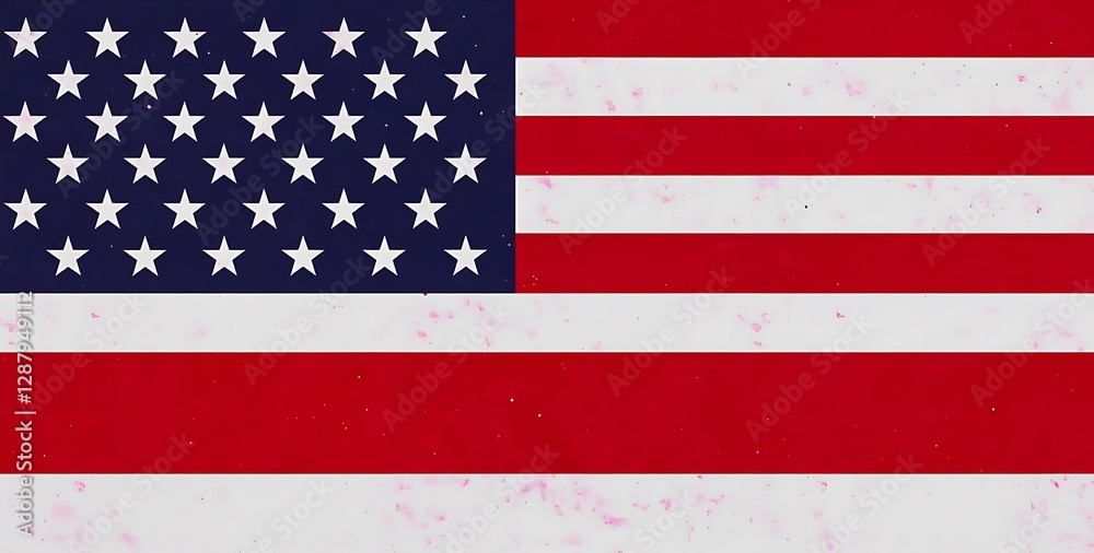 Fototapeta premium A stylized somewhat weathered representation of the American flag with red stripes a blue star field and a textured backdrop.