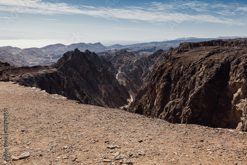 Gishron Gorge near Eilat and the border in this gorge between Egypt and Israel.