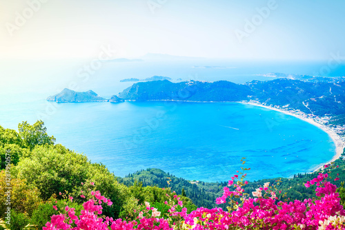 Fototapeta Naklejka Na Ścianę i Meble -  Popular beaches of Corfu. Amazing view at Agios Georgios Pagon beach in Corfu island, Greece