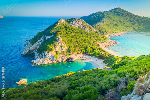 Fototapeta Naklejka Na Ścianę i Meble -  Timoni beach and Ionian sea on Korfu, Greece
