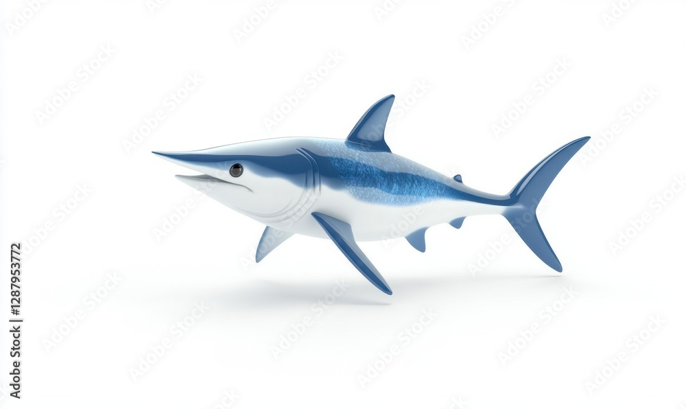Fototapeta premium Blue shark swimming on white background, ideal for educational projects