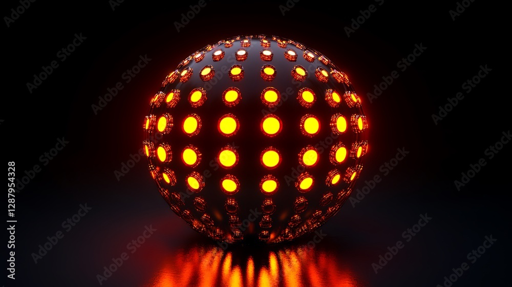Obraz premium Abstract 3D Object Resembling a Globe with Glowing Elements – Futuristic and Dynamic Design