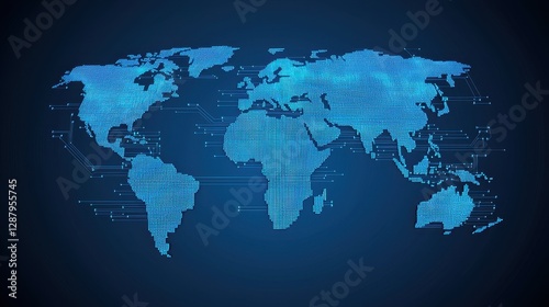 Fototapeta Naklejka Na Ścianę i Meble -  Digital World Map with Glowing Blue Dots and Circuit Patterns