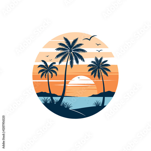 beach silhouette logo vector line art logo design
