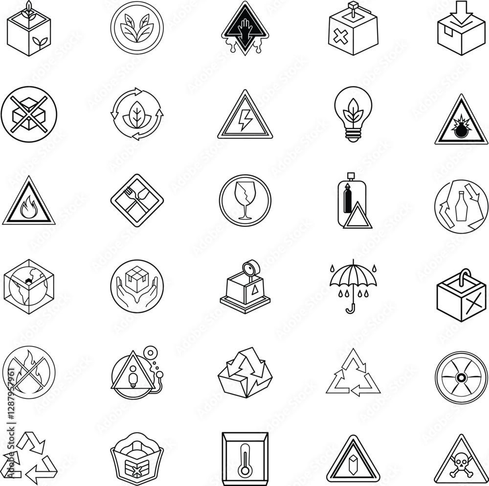 Shipping Packaging Symbols Warning, Fragile, Recycle, EcoFriendly Icons Shipping Packaging Symbols Warning, Fragile, Recycle, EcoFriendly Icons
