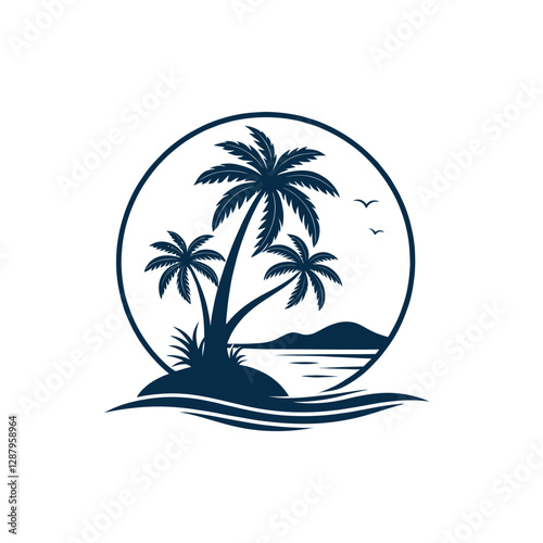 beach silhouette logo vector line art logo design