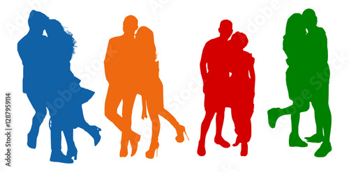 Couples Hugging Silhouette Vector Set
