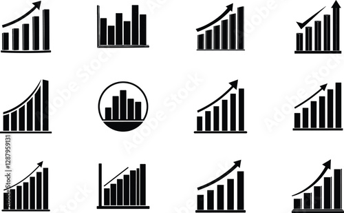 Business Growth Charts Upward Trends, Data Visualization, Progress Icons