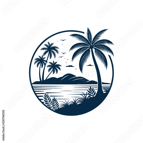 beach silhouette logo vector line art logo design
