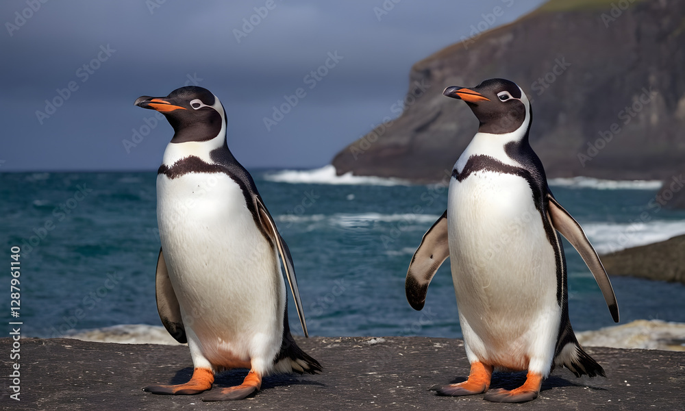 Fototapeta premium two penguins on a rock
