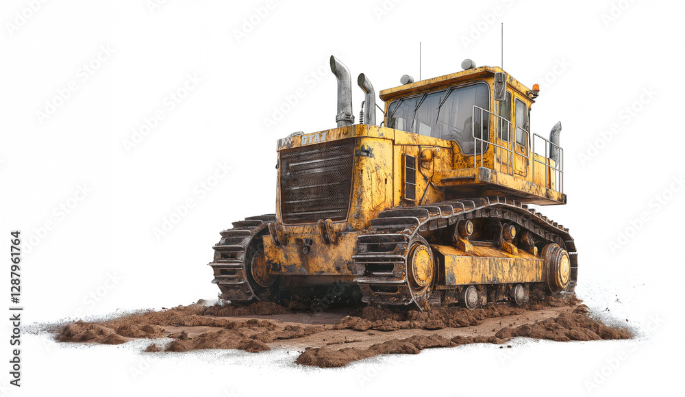 A rugged yellow bulldozer working on a construction site, showcasing its powerful tracks and worn-out exterior. A rugged yellow bulldozer working on a construction site, showcasing its powerful tracks and worn-out exterior.