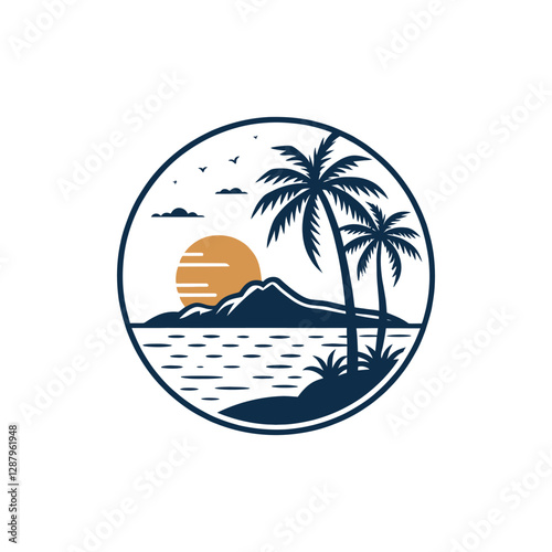 beach silhouette logo vector line art logo design
