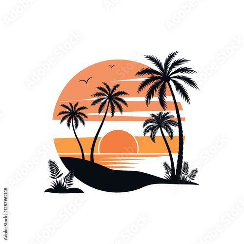beach silhouette logo vector line art logo design