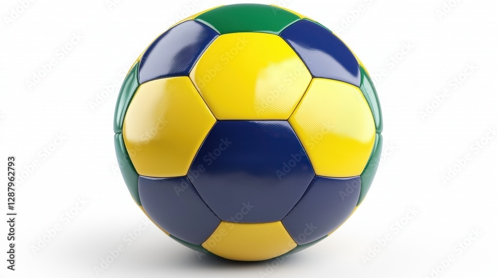 Colorful Soccer Ball with Yellow, Blue, and Green Hexagonal Pattern Colorful Soccer Ball with Yellow, Blue, and Green Hexagonal Pattern