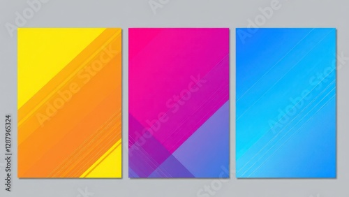 four colorful banners with diagonal shapes on them