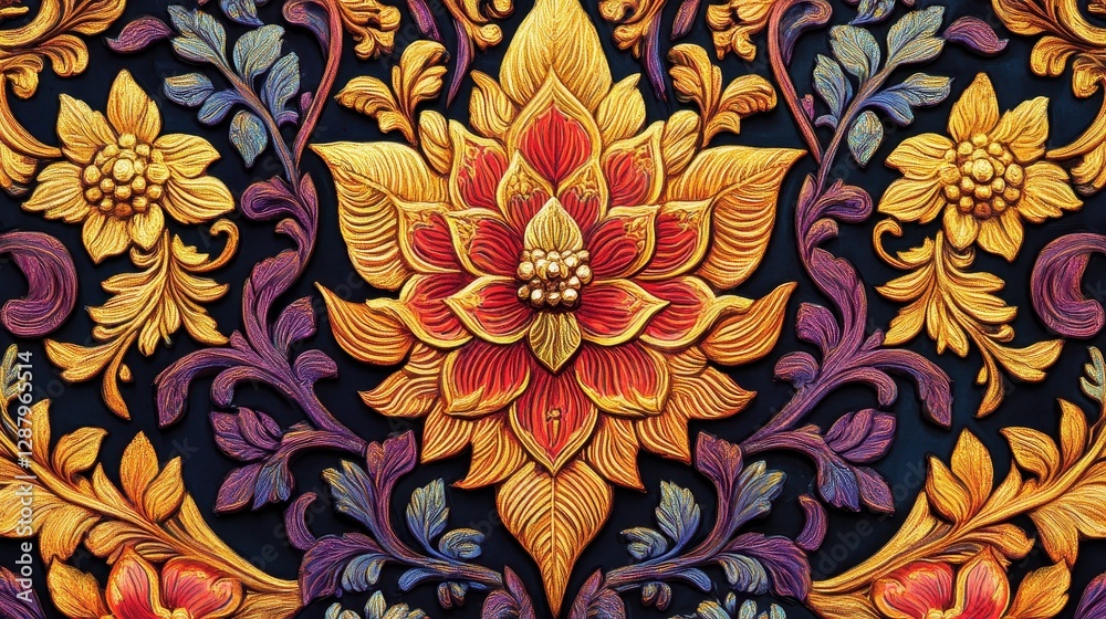 custom made wallpaper toronto digitalIntricate Gold   Purple Floral Carving  Asian Design Texture