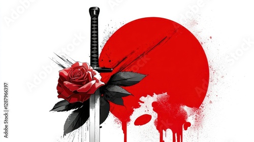 Red Rose, Katana, and Rising Sun A Tattoo Design Concept