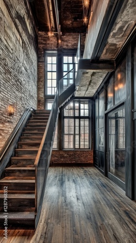 Modern industrial staircase in a stylish urban loft