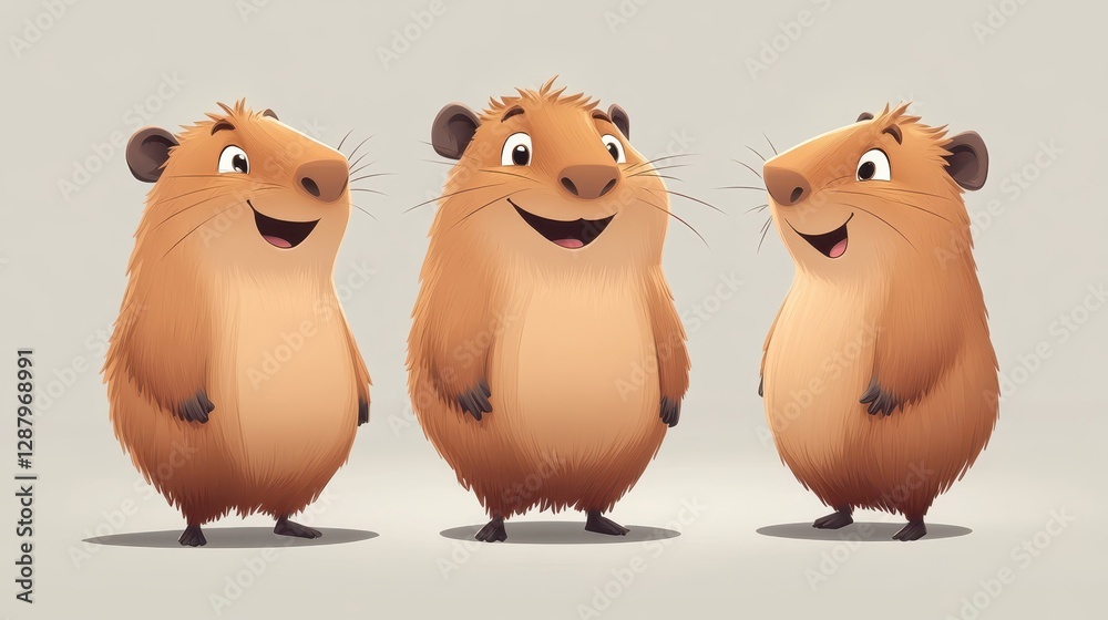 Obraz premium Cute cartoon rodents with joyful expressions