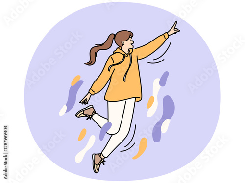 Energetic woman flying involved in creative thinking