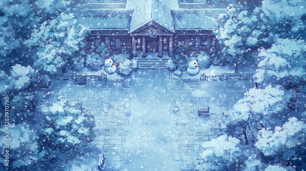 Obraz premium Snowy Village Game Map: Pixel Art Winter Scene