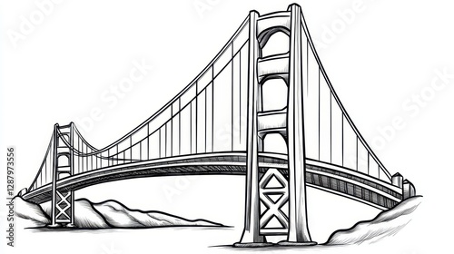 Golden Gate Bridge Line Drawing Illustration