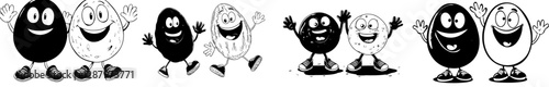 Quirky cartoon characters with retro vibes, featuring groovy macadamia nut personalities, vintage hippie footwear, and high-fiving gestures, embody a lively and carefree atmosphere of friendship and