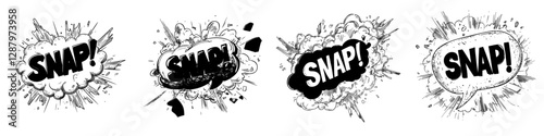 A comic sound blast is represented by a snap bubble cloud cartoon icon, which is a modern snap sound blast, an explosion boom cloud with stars, reminiscent of superhero comic book pop art