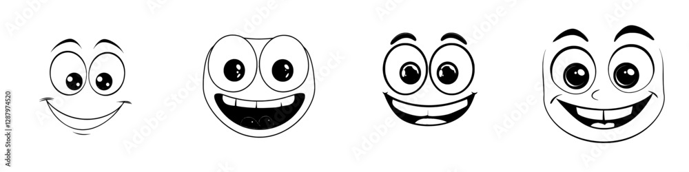 Isolated icon of a suspicious emoticon with a derisive face, characterized by its modern satirical emoji appearance with big eyes and a smile that conveys scorn and quizzicalness in a simple line art Isolated icon of a suspicious emoticon with a derisive face, characterized by its modern satirical emoji appearance with big eyes and a smile that conveys scorn and quizzicalness in a simple line art