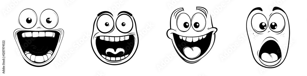 A cartoon face featuring slanting eyes and a tight smile represents a modern funny emoji, conveying a crazy facial expression of confusion or strained feelings on a white background