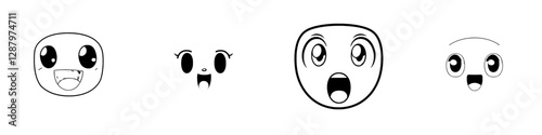 A modern cartoon icon of a monster face is depicted with a humorous Halloween expression, characterized by surprised eyes and a toothy mouth with a red tongue, isolated on a white background along