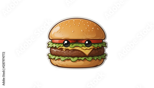 Cute Cartoon Burger Sticker Illustration - Kawaii/Cute Characters