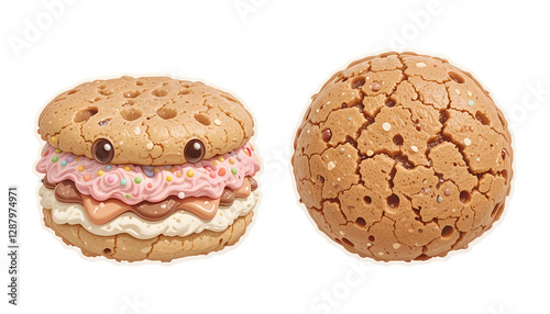 Cute Cartoon Cookies, Ice Cream Sandwich - Whimsical/Cute Food Illu.