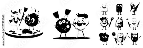 A cute cartoon color palette and paintbrush characters bring humor to the table, along with funny paintbrushes and smiling artist palettes that serve as modern mascots