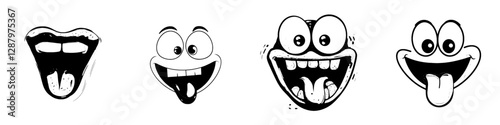 A bizarre and foolish emoticon, taunting an individual with a curved smile and protruding tongue in isolation, is depicted alongside a contemporary emoticon characterized by ridiculous eyes and an