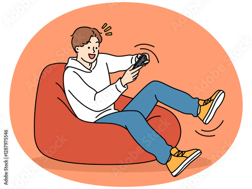 Boy relax at home playing video games