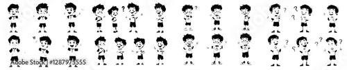 A cartoon boy is depicted with a range of emotions and expressions, showcasing his feelings through various facial expressions