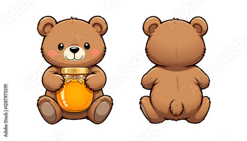 Cute Honey Bear Cartoon Illustration - Kawaii aesthetic