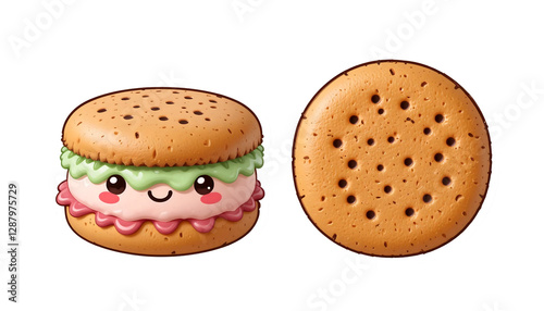 Cute Kawaii Cookie Sandwich, 3D Render - Kawaii/Cute characters