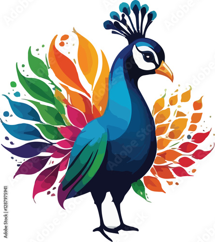 Colorful Peacock Illustration vector design, Peacock logo and icon design