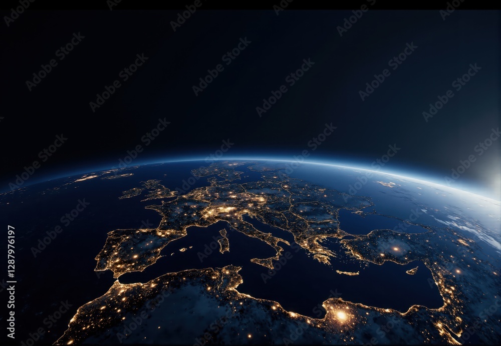 Fototapeta premium Nighttime Satellite Image of Europe's City Lights