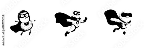 The illustration features a flying superhero with a cute face, wearing a red cape and mask, made to resemble a cashew nut, highlighting the concept of a modern superfood hero, focusing on healthy and